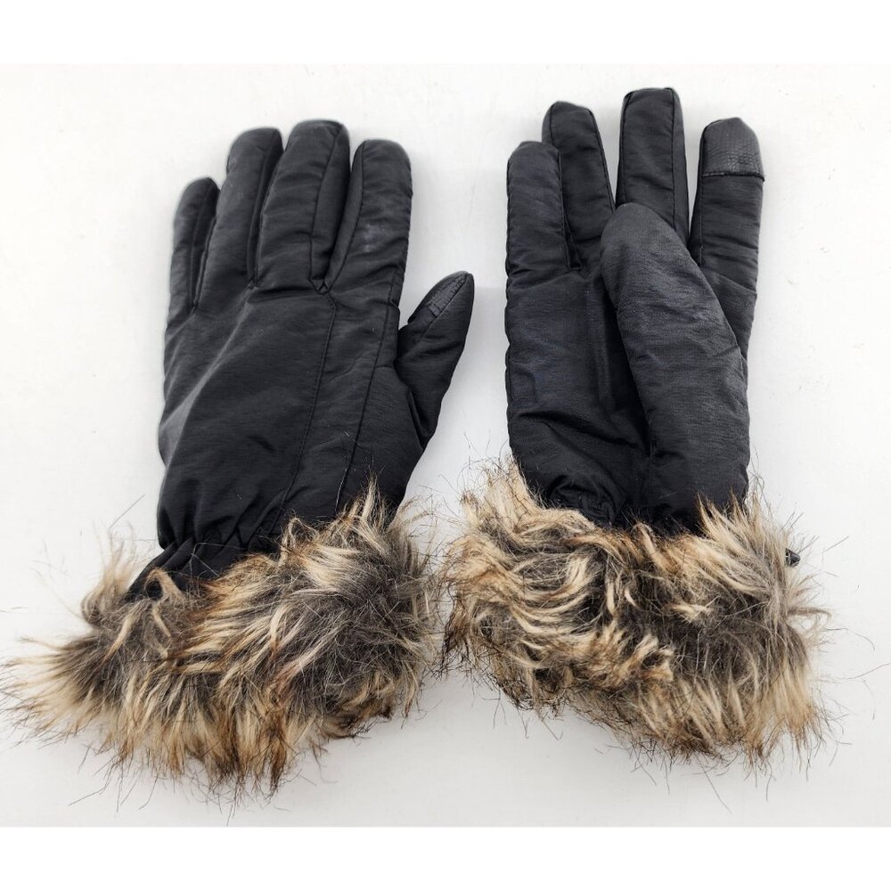 Eddie Bauer Women's Sz M Water Repellent Gloves Faux Fur Trim Touchscreen Finger